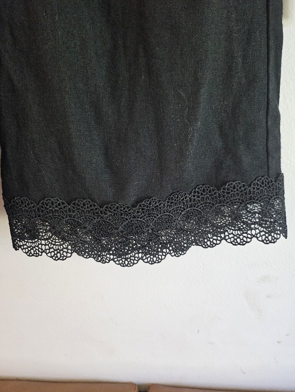 XS- a new day- Black Elastic-Waist Wide-Leg Pants with Lace Bottom Edging NWT - Picture 2 of 5